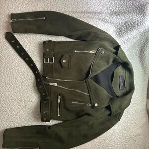 Olive Green Suede Biker Jacket